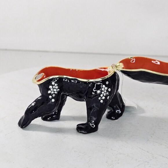 Black Bear Trinket Box Hinged Bejeweled Enameled Magnet Closure - Picture 7 of 9